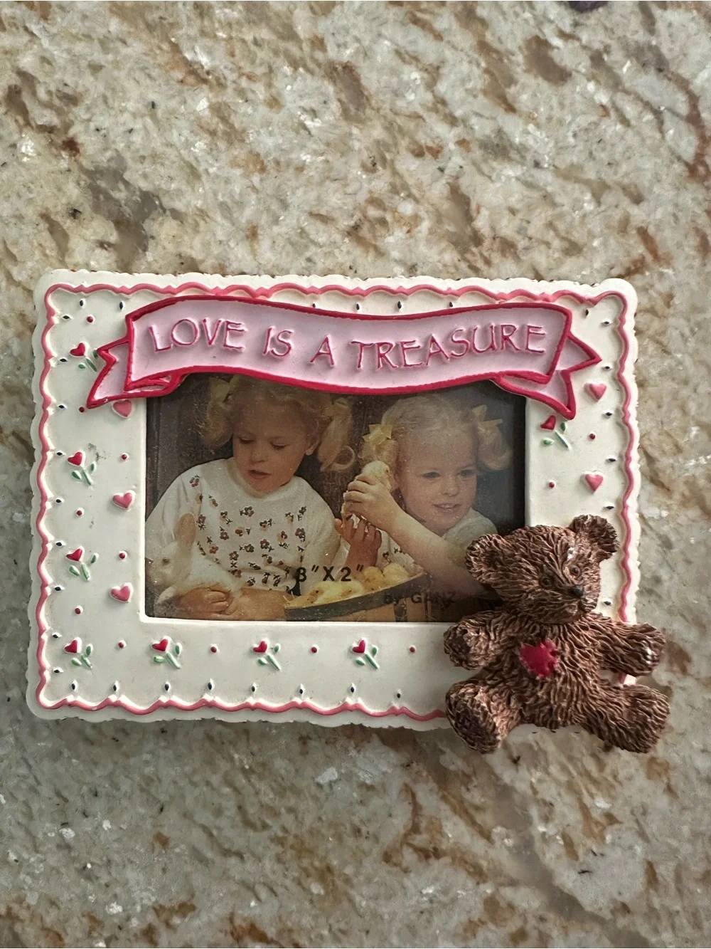 Love Is a Treasure Kids Photo Frame with Teddy Bear. Holds 2 x 3 photo